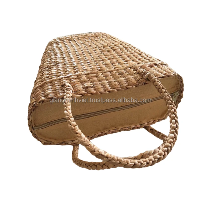 Hot selling Boho Decor Bali Water hyacinth bags with Leather Straps woven water hyacinth handbag from Vietnam