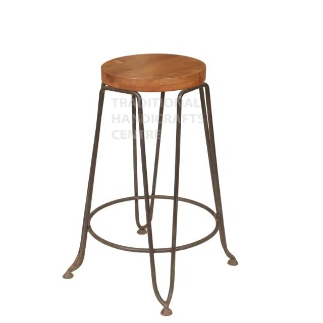 Exclusive Design Vintage Customized Antique Black Stool Metal Industrial Teak Wood Board Stool Wholesaler Price From India