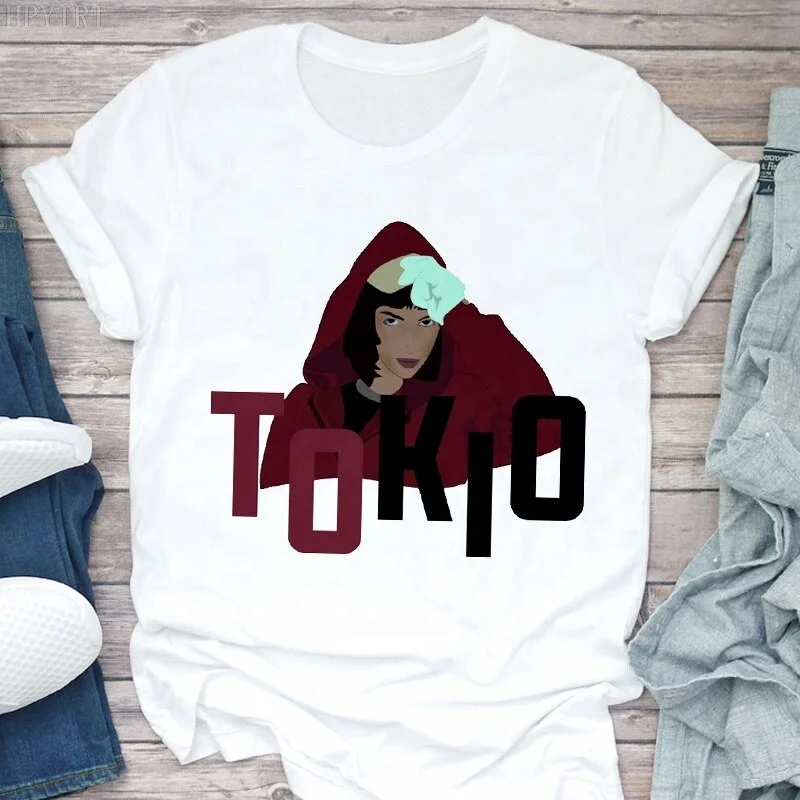 Custom Logo Embroidery T Shirts Custom OEM Summer New Money Heist Harajuku Women T-shirt La Casa De Papel printed Hip Hop T shirt Fashion House of Paper Female DTG Printing design Tee Shirt