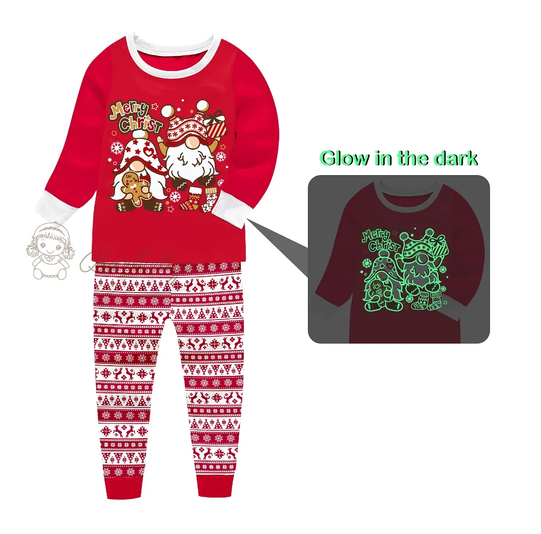 Christmas kids pajamas boy girls sleepwear  glow in the dark kid pyjamas