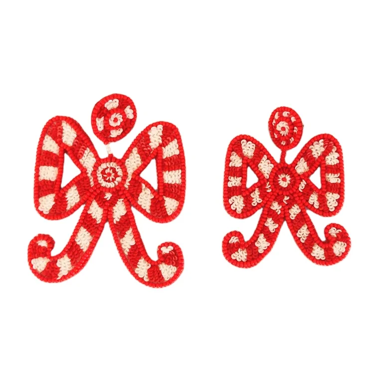 Sequins & Beads Made Candy Cane Drop Earrings Hand Embroidered Handmade Earrings from Contract Manufacturer