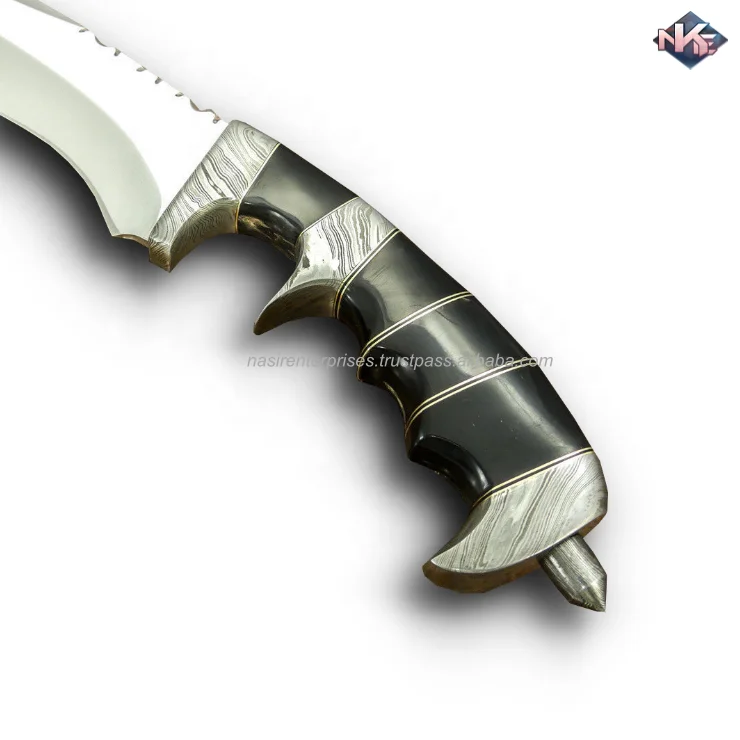 Customise Hand Crafted Camping Knife D-2 Steel Knife with Bull Horn Handle and Cow Hide Leather Sheath