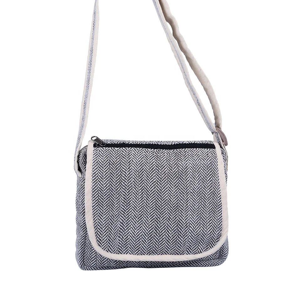 Linen Messenger bag shoulder sling adjustable strap unisex design fish-bone pattern travel documents carry bags passport bags