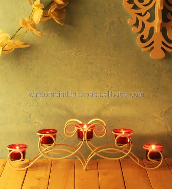 Decorative Metal Wire Tea light stand For Home Decoration White Color 5 Candle holder For Festivals and Temples Decoration