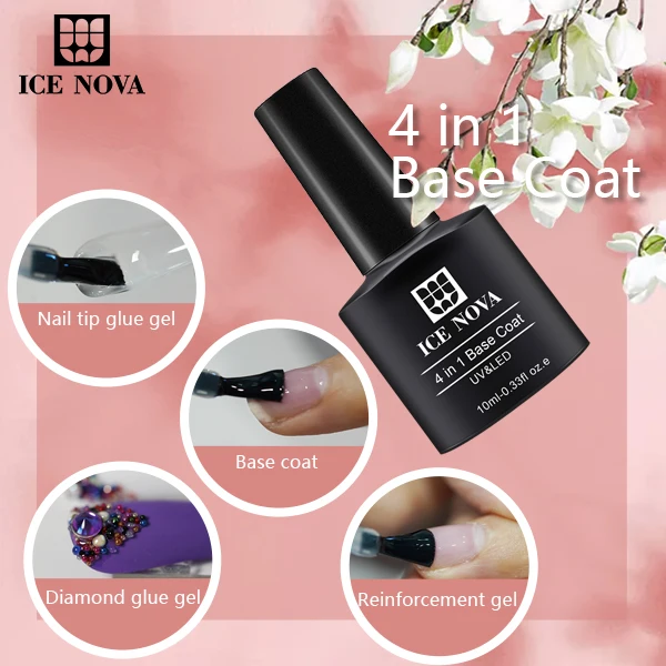 ICE NOVA 4 In 1 Base Coat Gel Glue As Nail Glue Reinforcement Stick Drill Soak Off Gel 10ml Base Coat Nail Polish