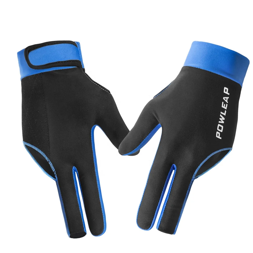 Wholesale Good Quality Breathable Billiards Shooters Player Pool Gloves With 3 Fingers Blue Snooker Cue Player Gloves
