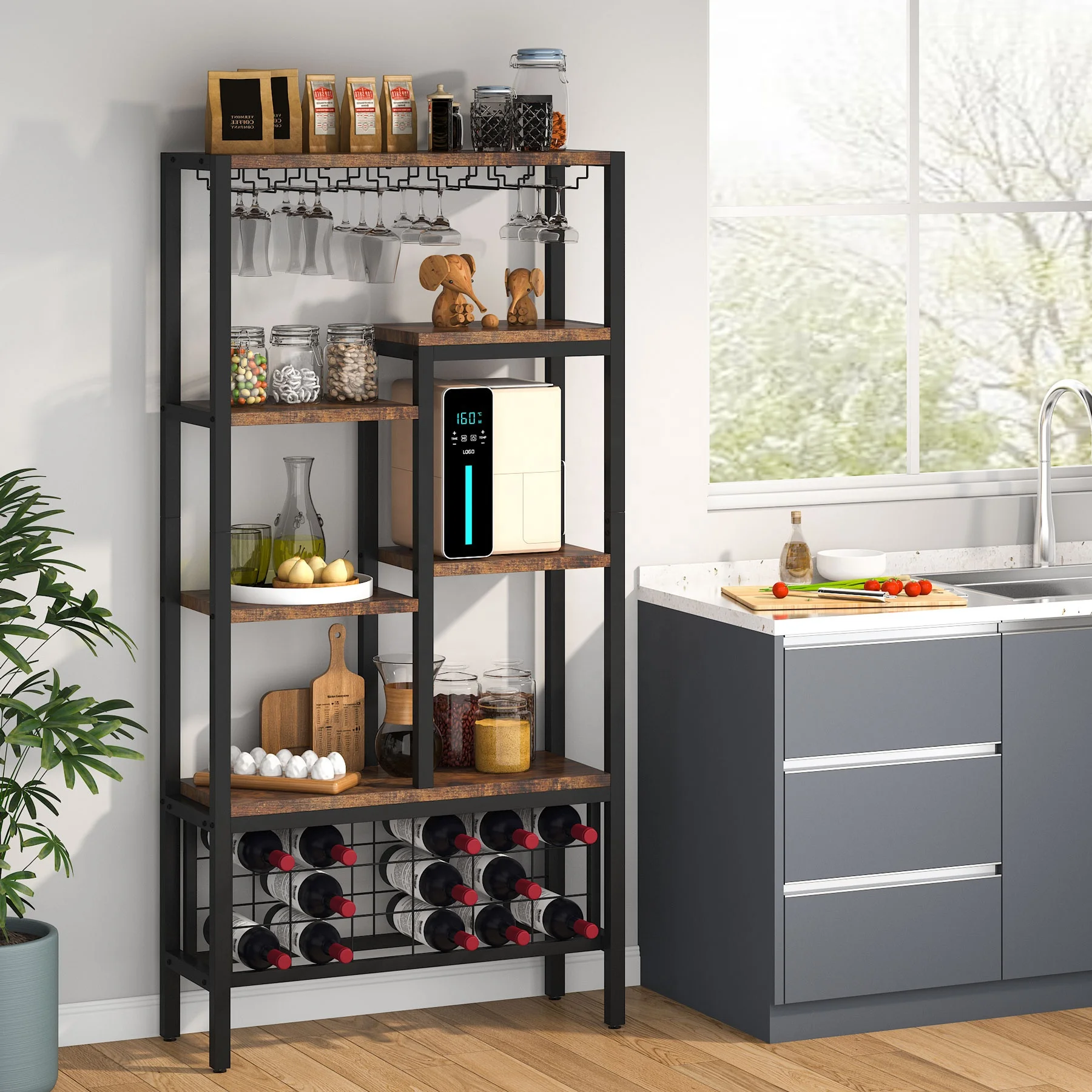 Tribesigns Kitchen Shelf Rack Organizer Microwave Oven Stand Wooden kitchenware Storage Coffee Buffet Bar Cabinet