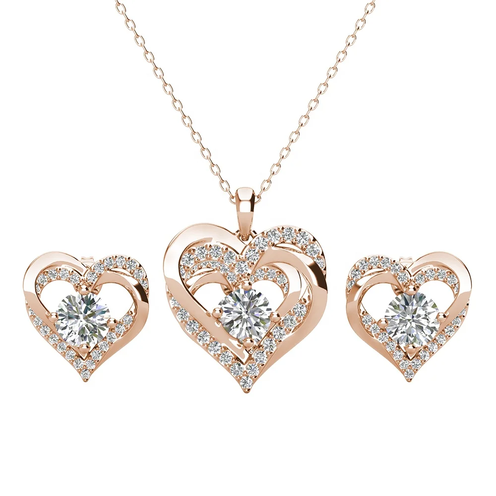 Nickel Free Hypoallergenic Silver 925 Heart Necklace Earrings Jewelry Sets Valentine Day Gifts For Women Destiny Jewellery