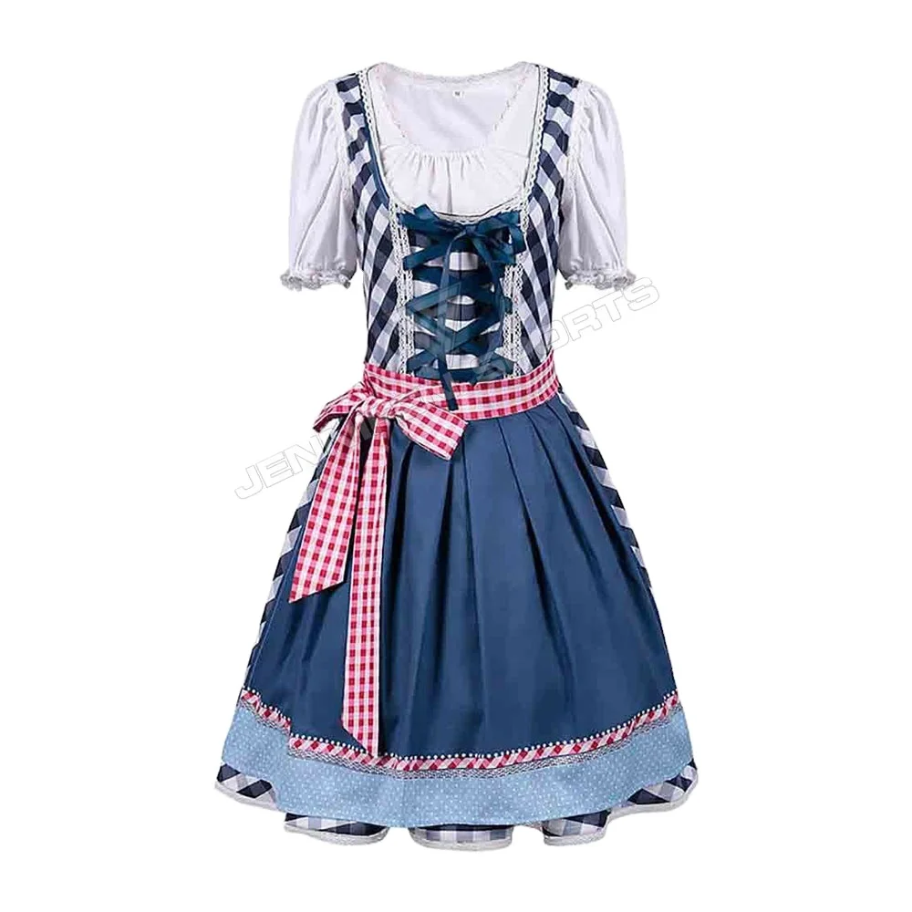 Wholesale Bavarian Octoberfest German Beer Wench Costume Adult Oktoberfest Dirndl Dress 100% Cotton Checkered/Plain Fabric