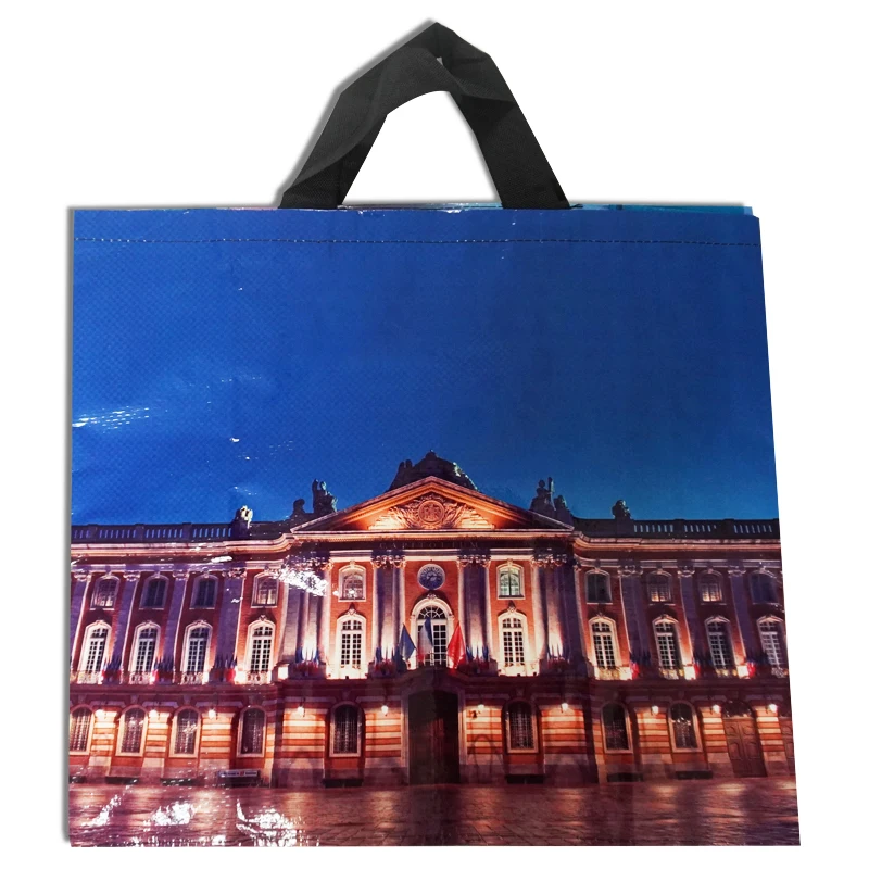 Friendly reusable grocery recycled ecobag pp woven bags laminated woven fabric carry shopping bag with custom print logo