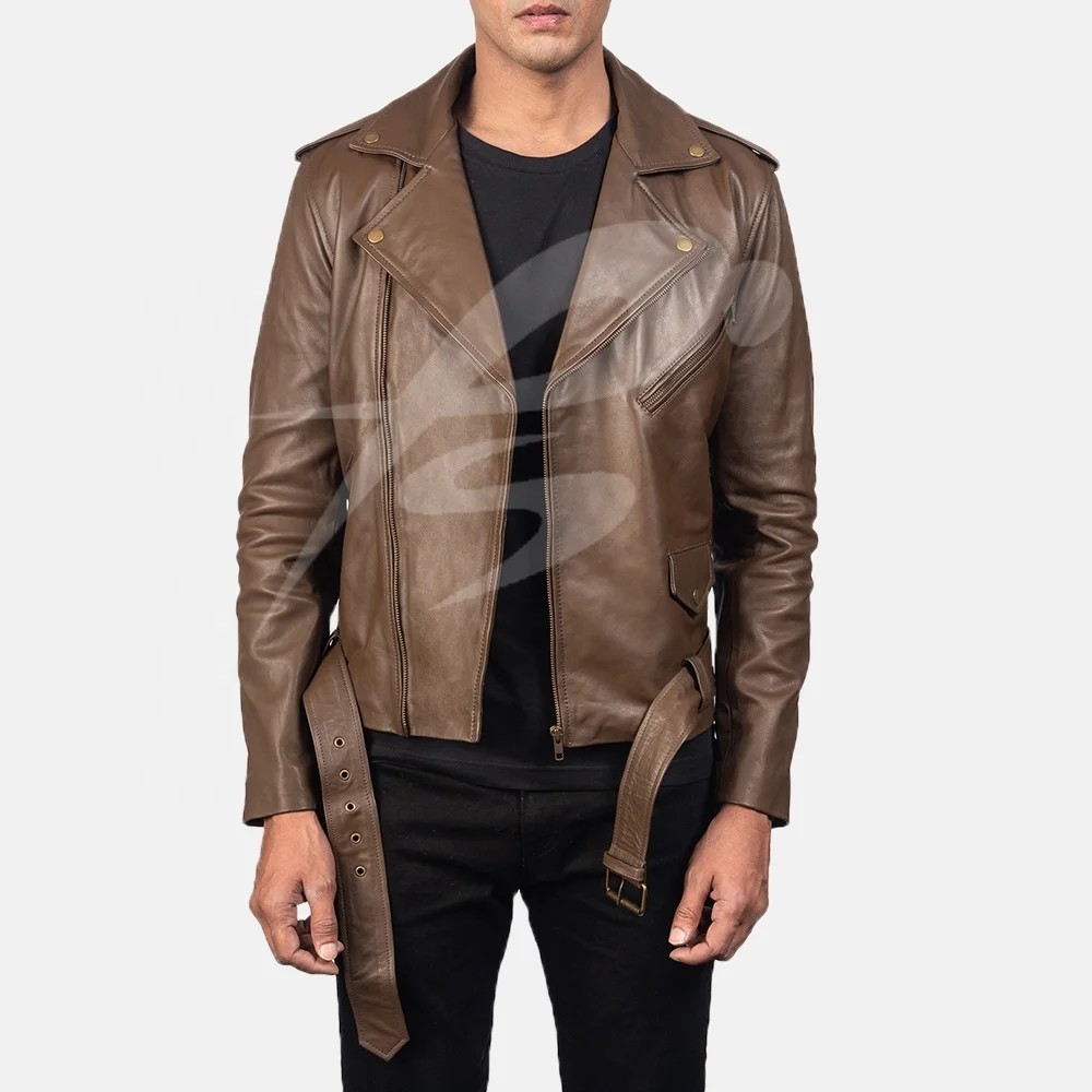 Оптовая продажа Мужская Байкерская кожаная куртка из натуральной воловьей кожи с логотипом на заказ мужская повседневная брендовая ремнем рок