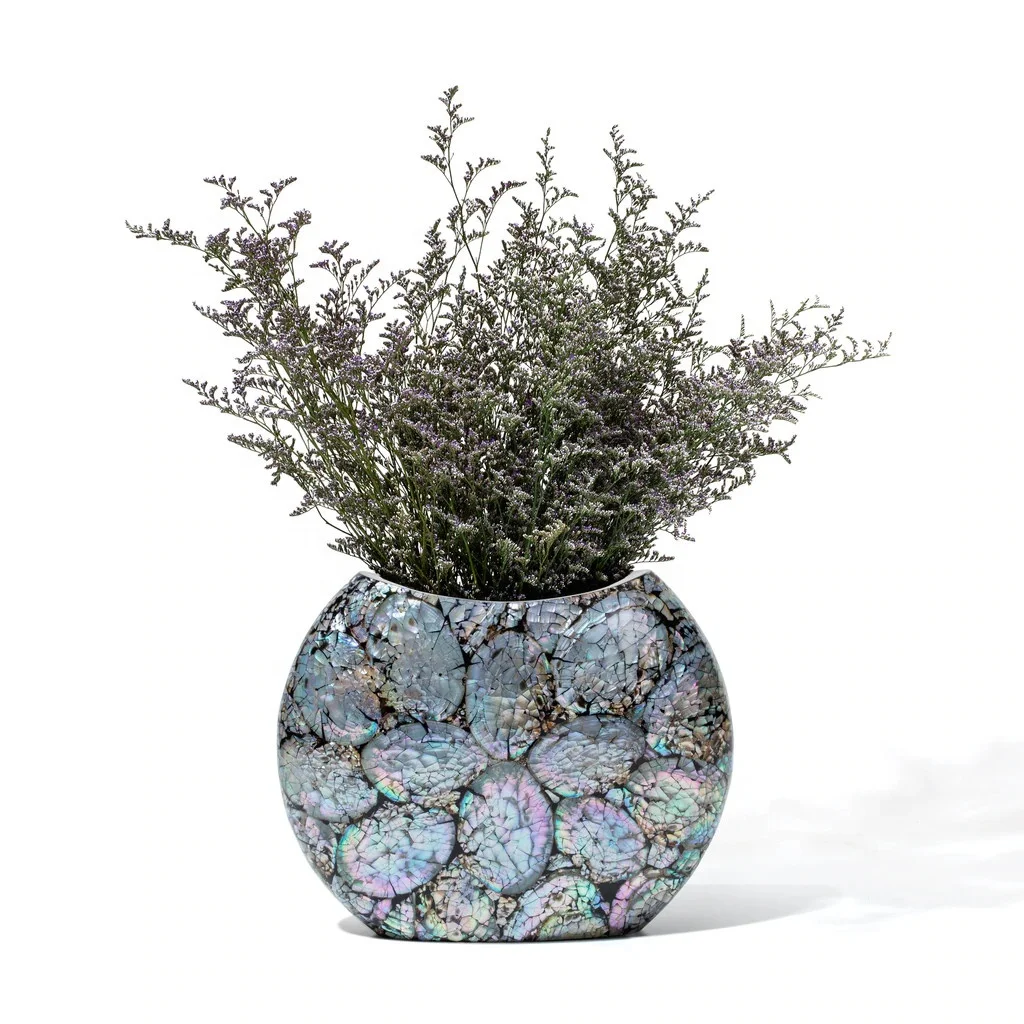 Wholesale luxury capiz shell vase decor mother of pearl inlay flower vases handmade high quality