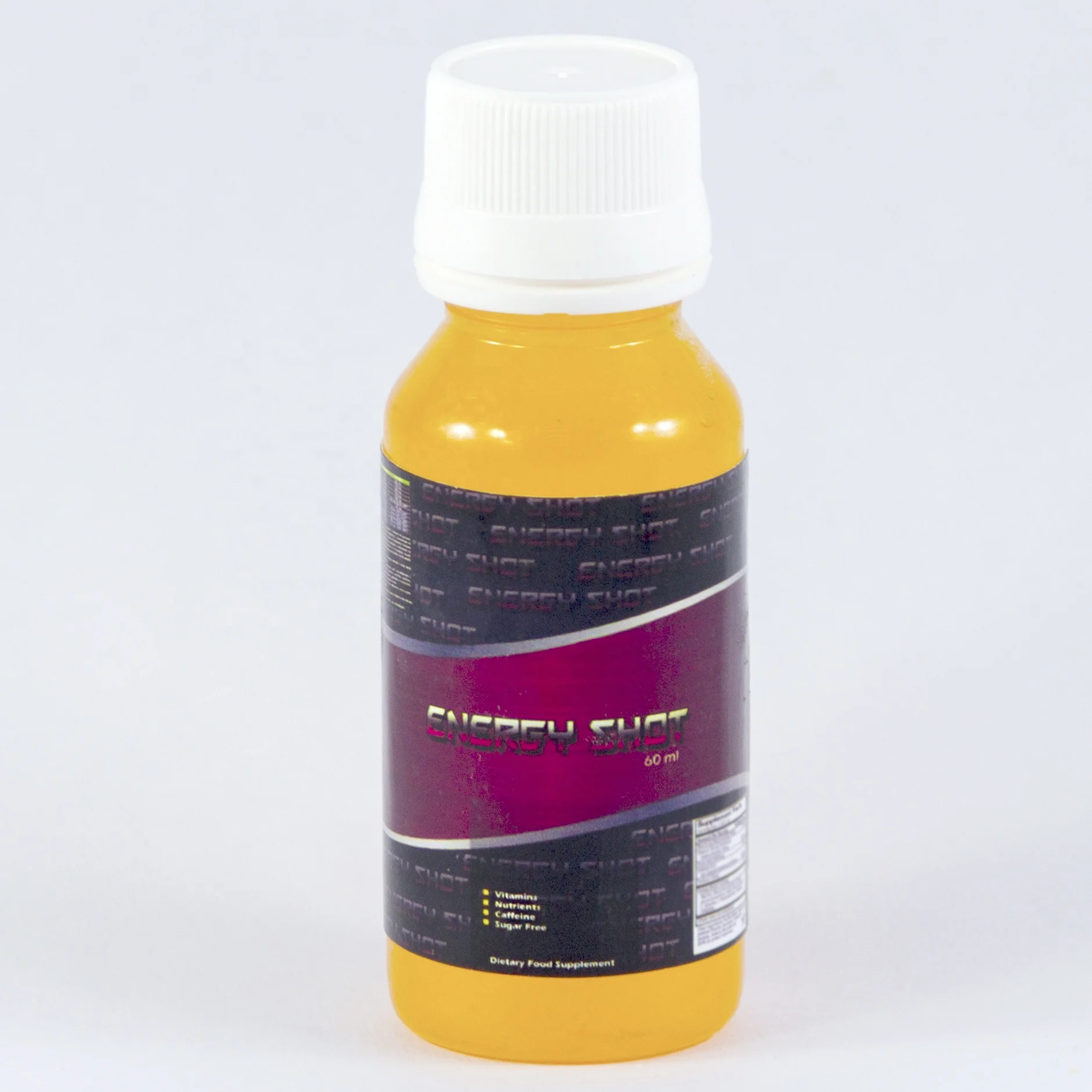 Sweet and Sour Vitamin B12 Energy Shot in Plastic Bottle Adult Ingredients Beverage with Dried Food Style