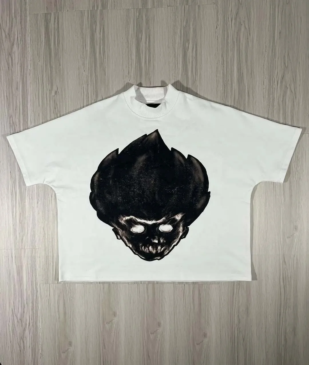 Custom Anime Graphic Print Cropped Boxy T Shirt Heavyweight 300 GSM Cotton Oversized Boxy Fit T Shirt Men y2k Streetwear Clothes