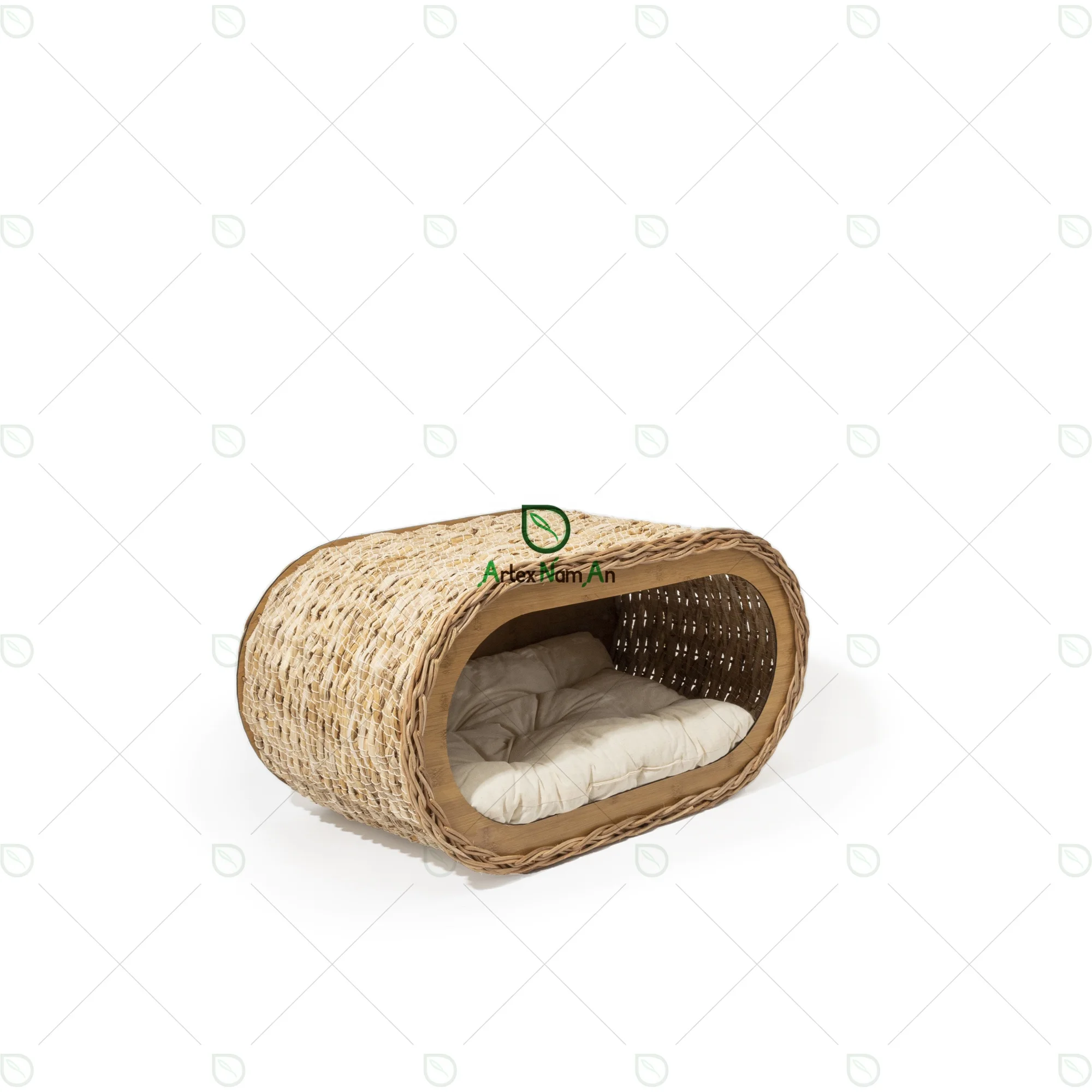 Modern wood & banana cat house cat bed indoor with soft cushion/pet cat furniture luxury cat cave/hand woven wicker pet nest
