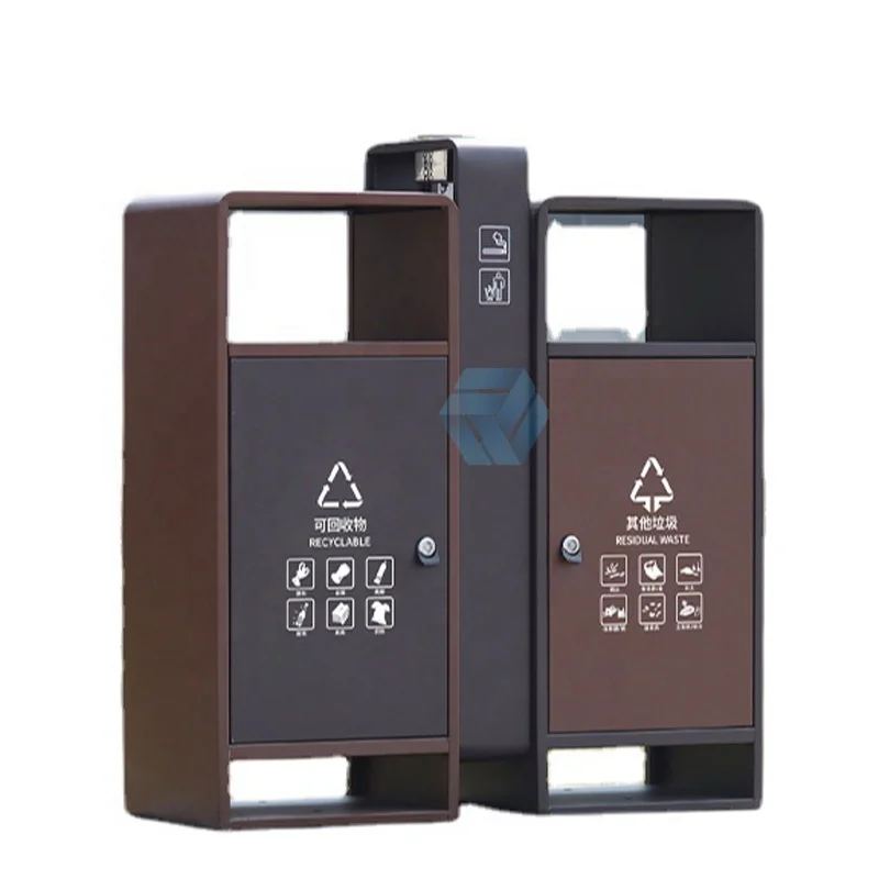 HYX Outdoor Park Wpc Wood Garbage Trash Can Outside Public Garden 2 Comartment Waste Container Bin Commercial Recycling Dustbin