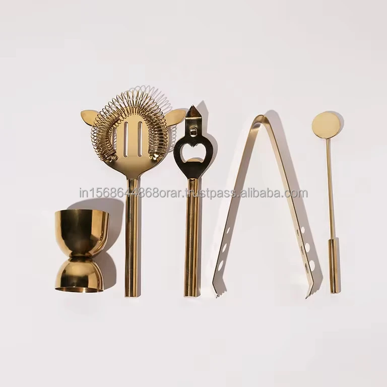 Exclusive bar accessories & tools set of 6pcs in Gold color design with Stainless steel stand barware bartending equipment