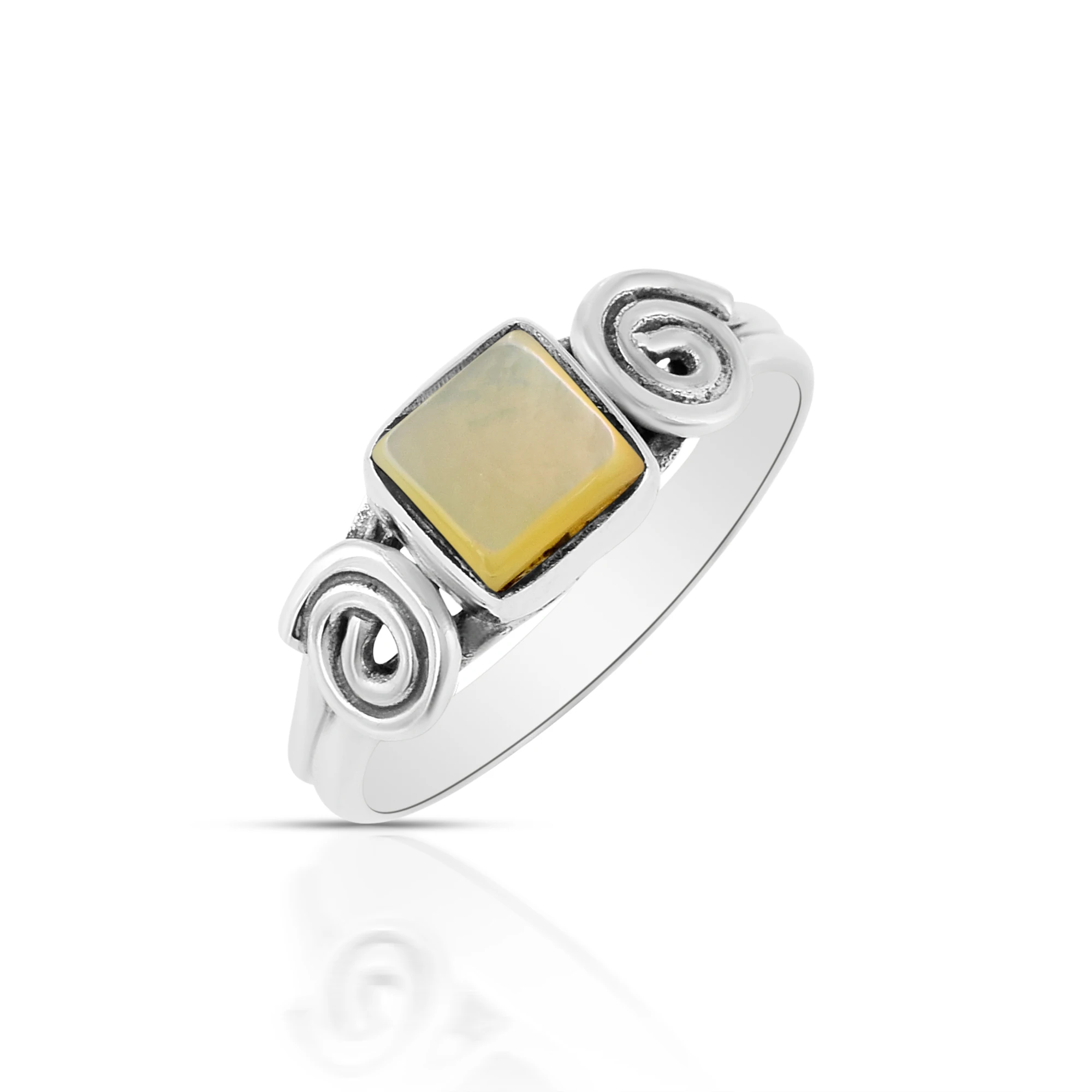Pure 925 Sterling Silver Dainty Cocktail Ring Genuine Mother of Pearl Gemstone Elegant Ring Handmade Jewelry From India Jaipur