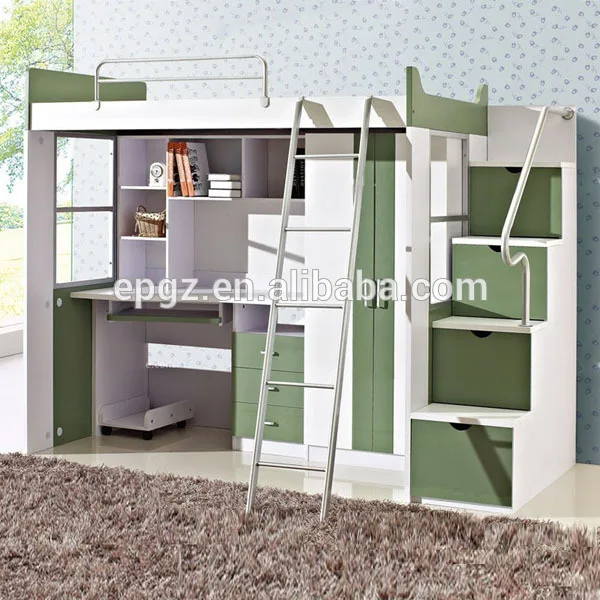 Hostel Dormitory Furniture Bunk Bed with Table and Wardrobe Metal Loft Bed for Adult