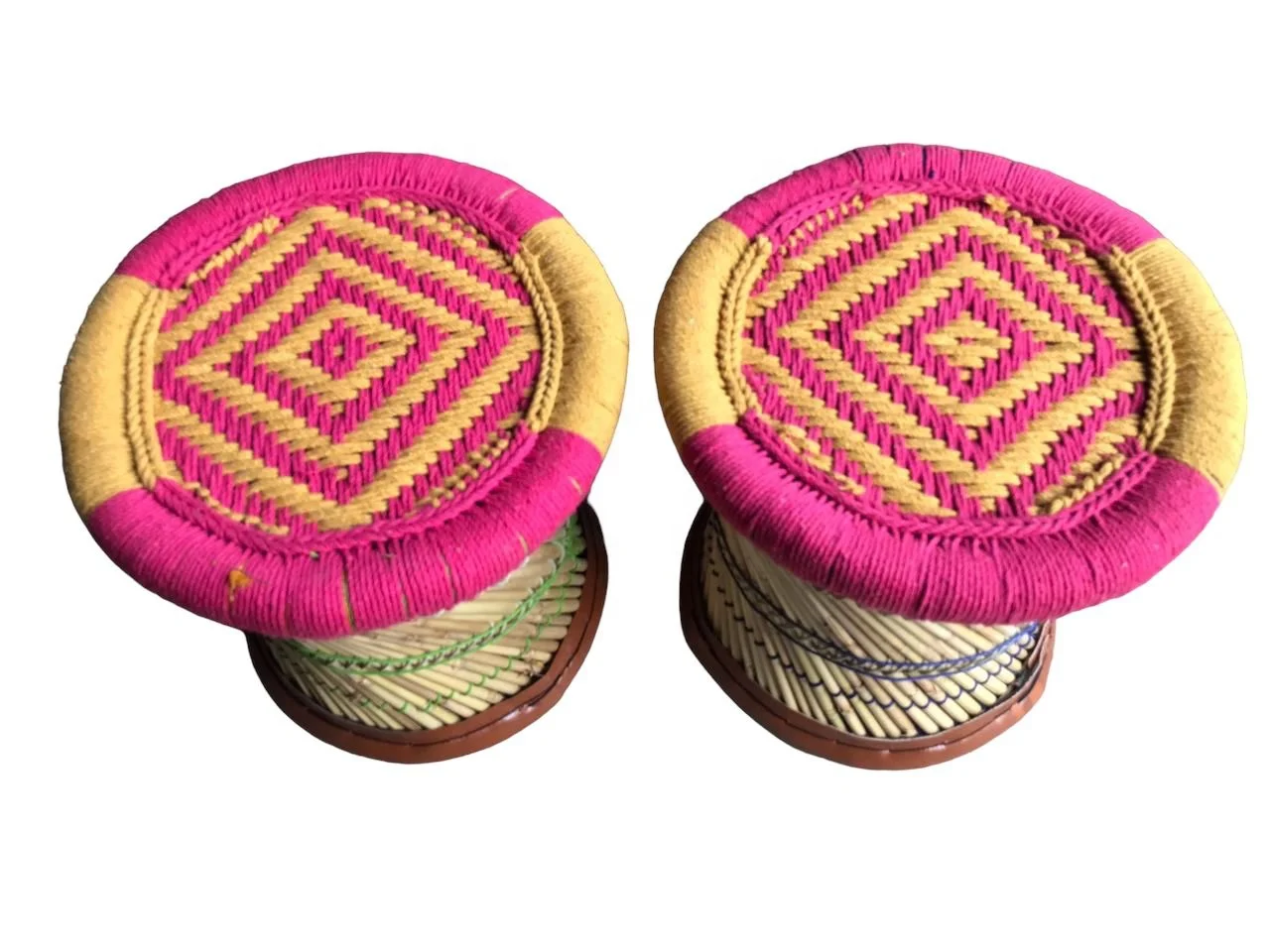 Attractive Bamboo Stool For Indoor Outdoor Home Hotel Garden Stool Handicraft Cane Wood Bar Puffy(set of 2 stool)