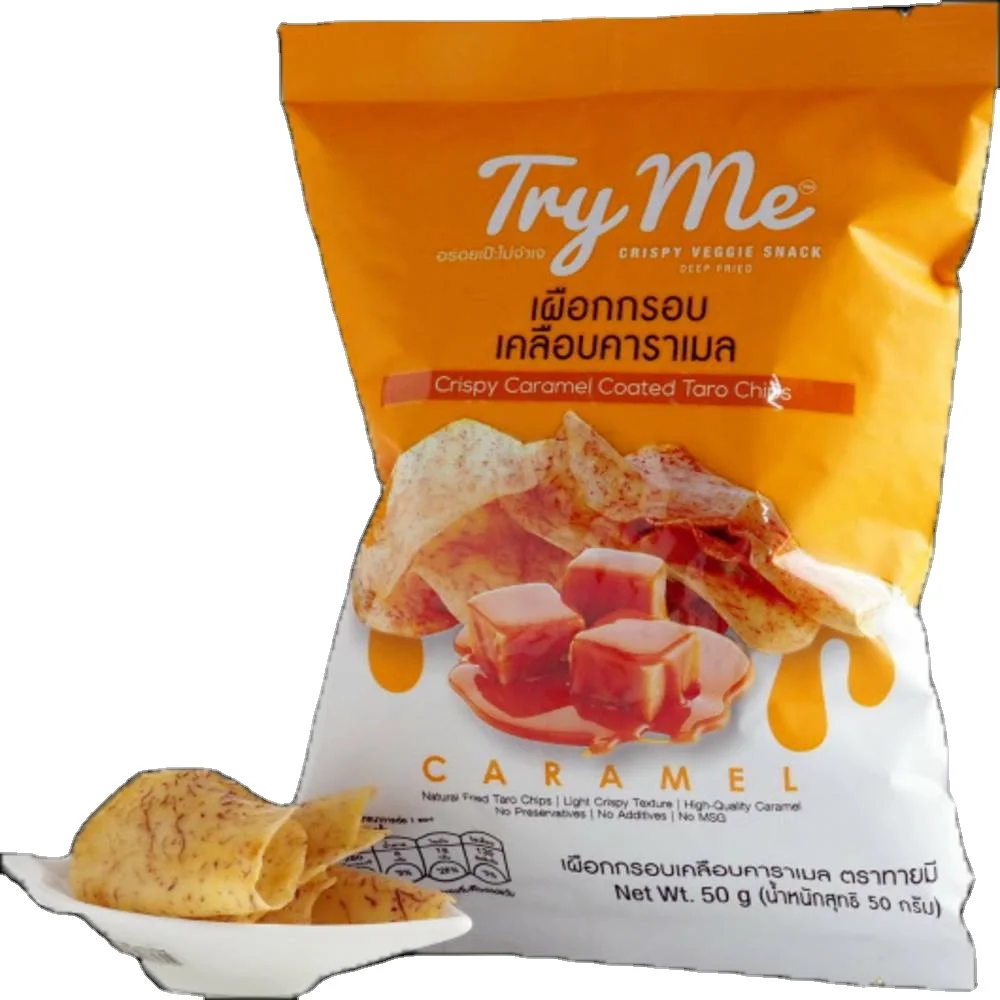 TRY ME CRISPY CARAMEL COATED TARO CHIPS Long-lasting crispiness, Gluten-Free, Non-grease, High fiber potassium and  calcium