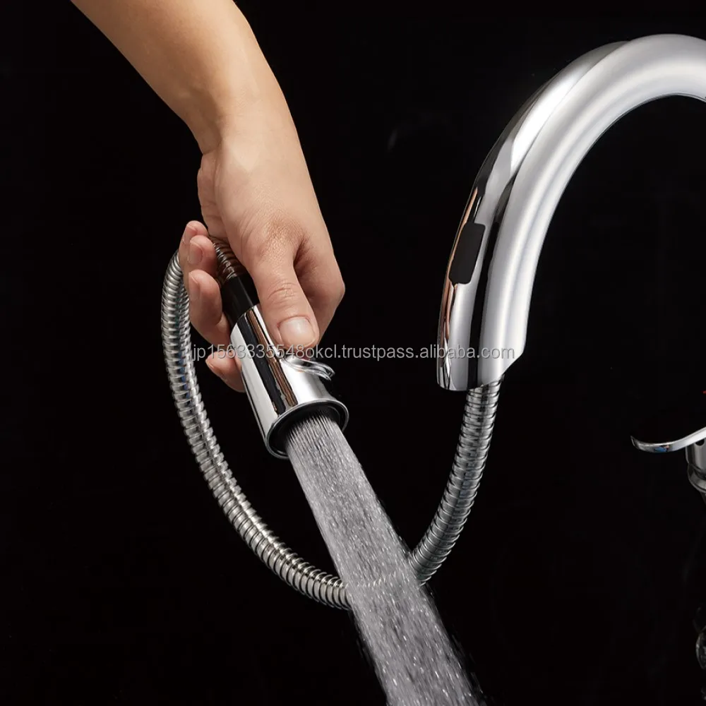 Single-Hole Deck Mounted Kitchen Faucet Silver Sensor Pull-Out Auto Water Mixing Valve Contactless Touchless Battery Operated