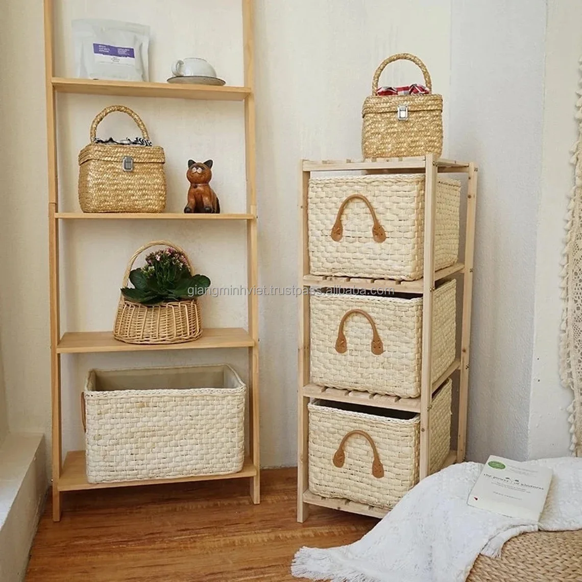 Woven Storage Basket Handmade Wicker Baskets - Laundry Sundries Organiser Clothes Toys - Container Decor