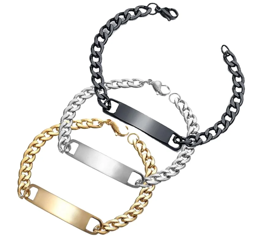 Curby Chain Bracelet Custom Engraved Hand Bands Bracelets Bangle Stainless Steel For Gold Men Women Blank Bracelet Custom Text
