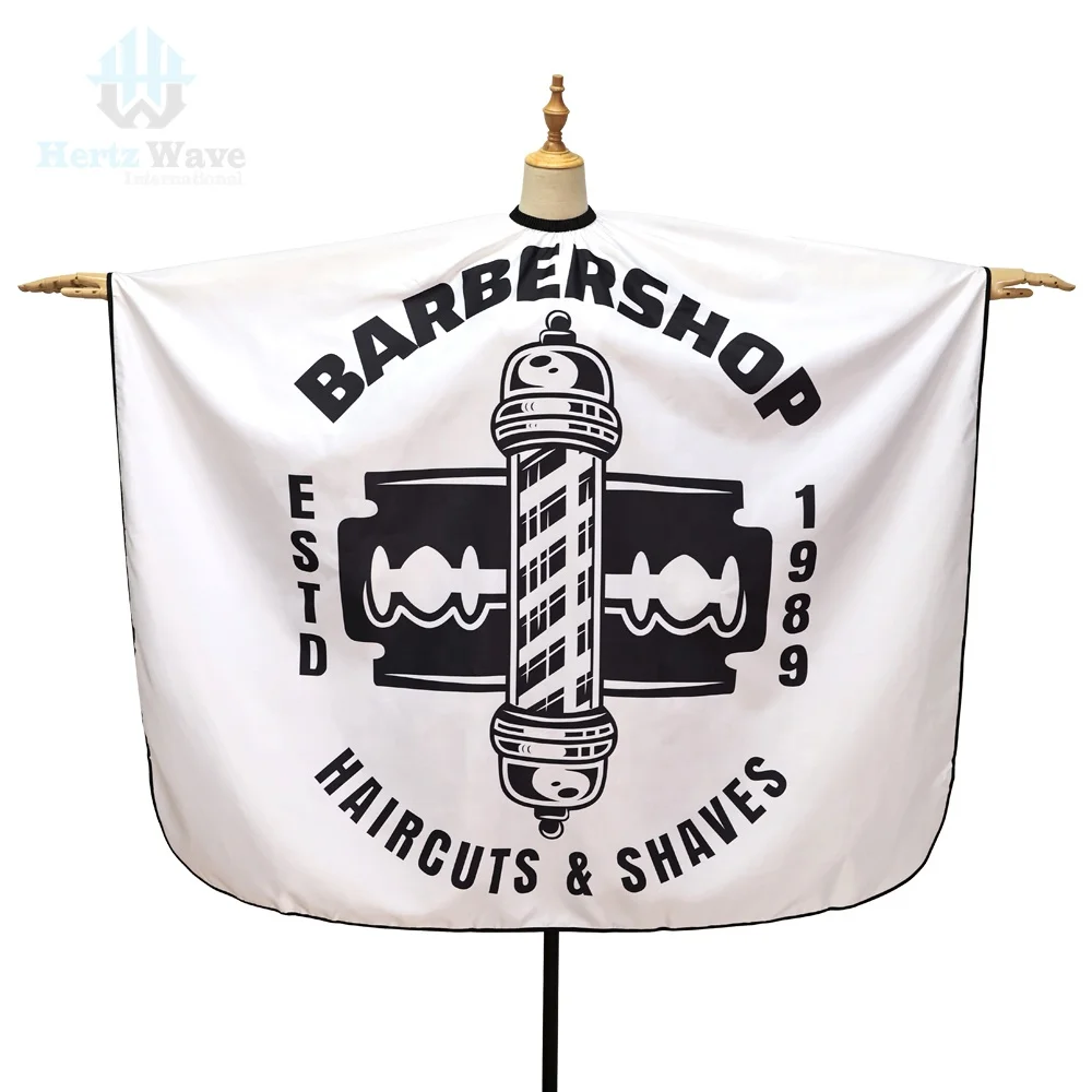 Professional Barber Cloak Custom Beauty Waterproof Polyester Barber Shop Hairdressing  Salon Cape Apron (White)