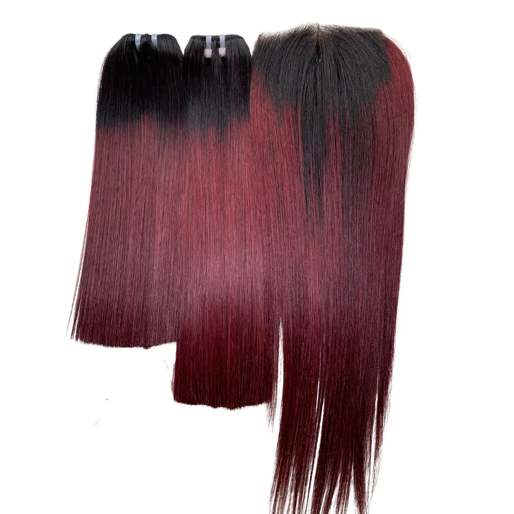 Wholesale Colored Weave Bundles 100% Human Hair 12A Grade 99J Burgundy Bone Straight Raw Full Cuticle Vietnamese Hair Extensions