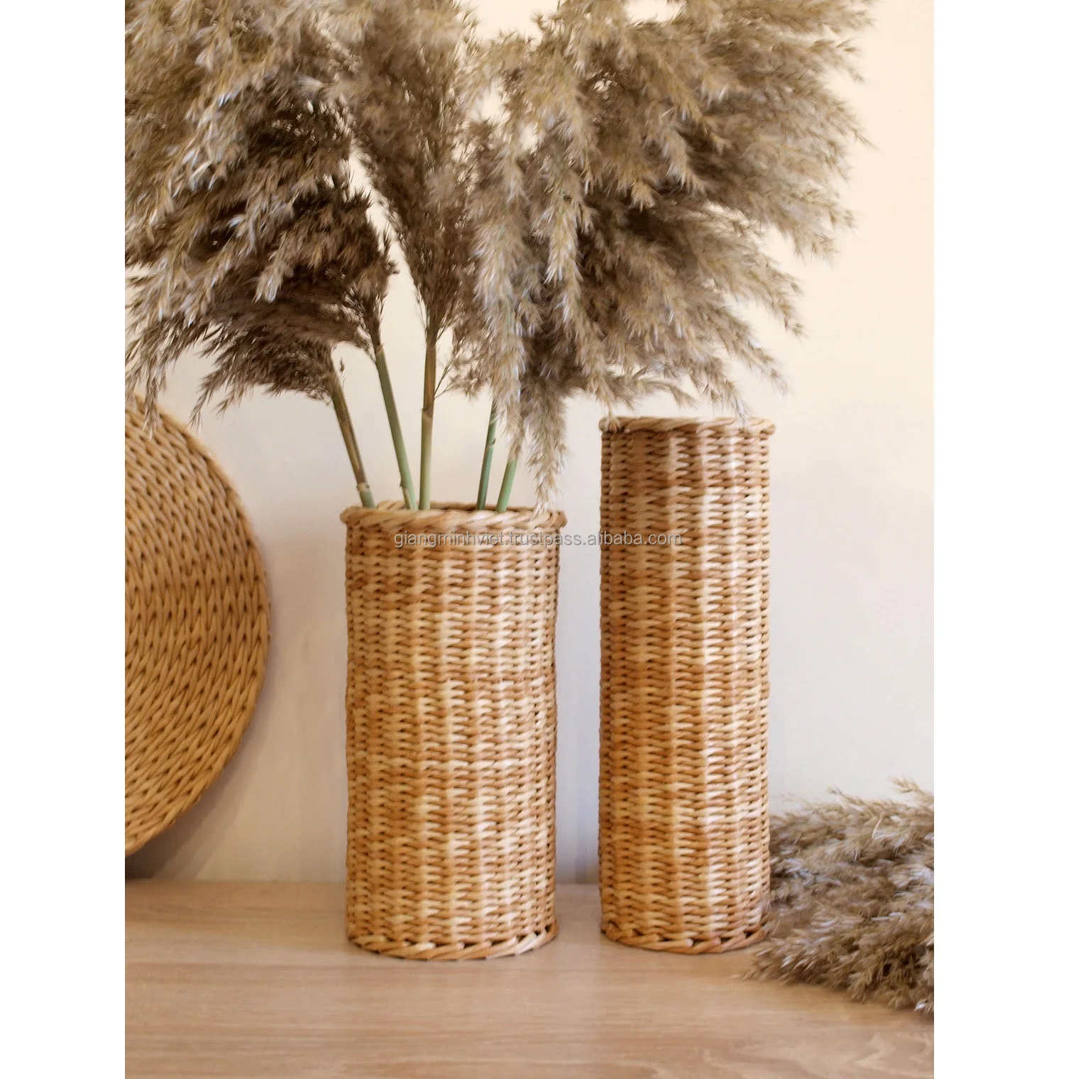 Woven seagrass dried flower vase rattan wicker seagrass vase boho floor vase for home decor