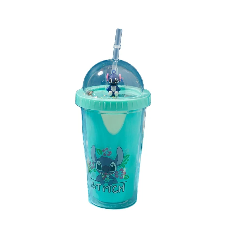 Stitch Kids Cute Cartoon 450ML large plastic travel water cup with straw plastic cups drinking cups
