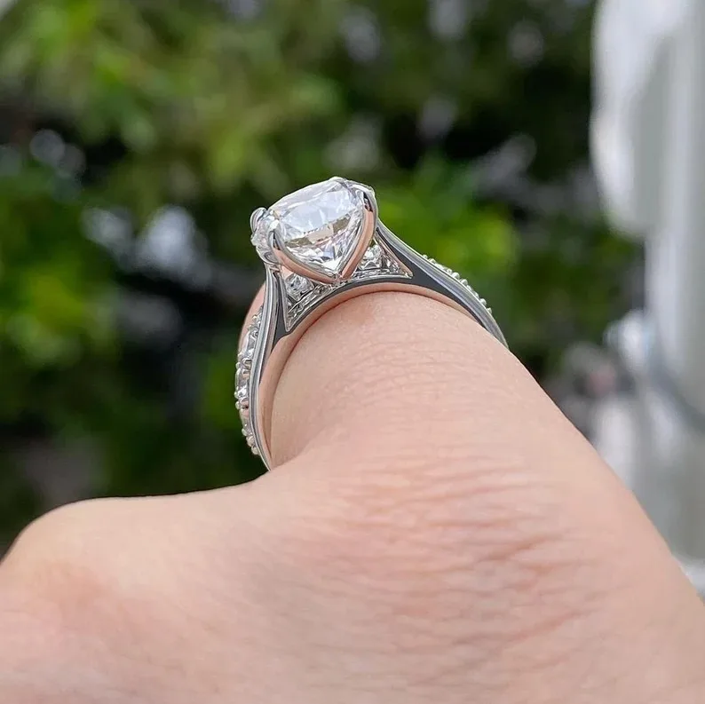 Beautiful Round Cut CVD HPHT Lab Grown Diamond Wedding Ring With Eternity Band Excellent Cut Amazing Engagement Gift For Women