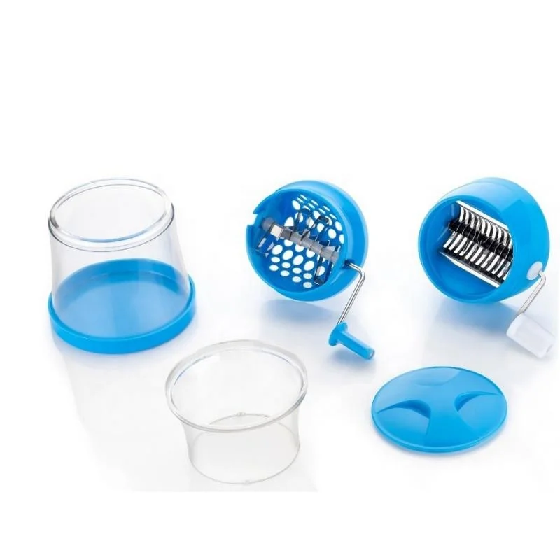 Transparent Round Plastic Manual Chilli Cutter Top Bottom Box Steel Hand Chopper for Veggie Onion Dry Fruit Peanut Cutting