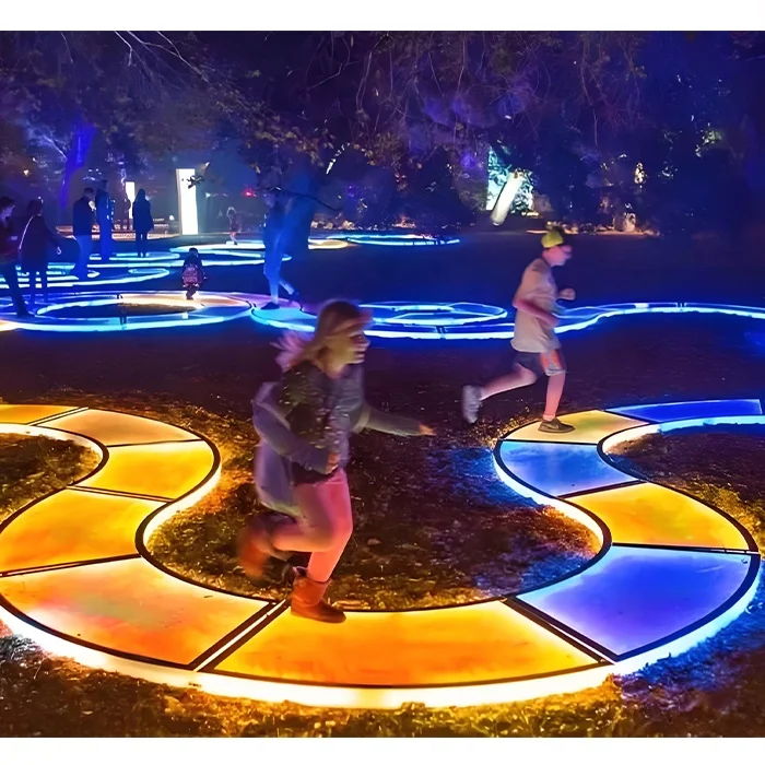 Outdoor LED floor tile interactive floor screen piano abyss round lamp 3d mirror tempered display pressure sensor Waterproof