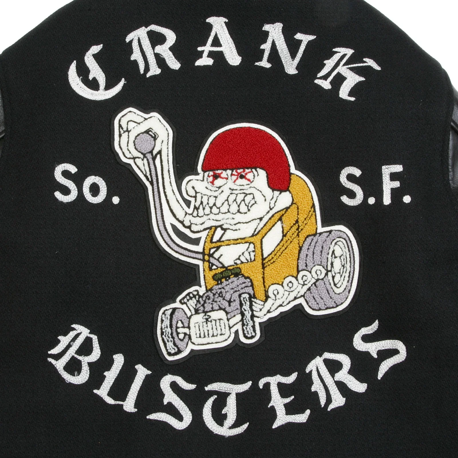 OEM Custom Chenille VarsityBlack Raglan Sleeve Regular Fit Crank Busters Vintage  Baseball Letterman Varisty Jacket Embroidery