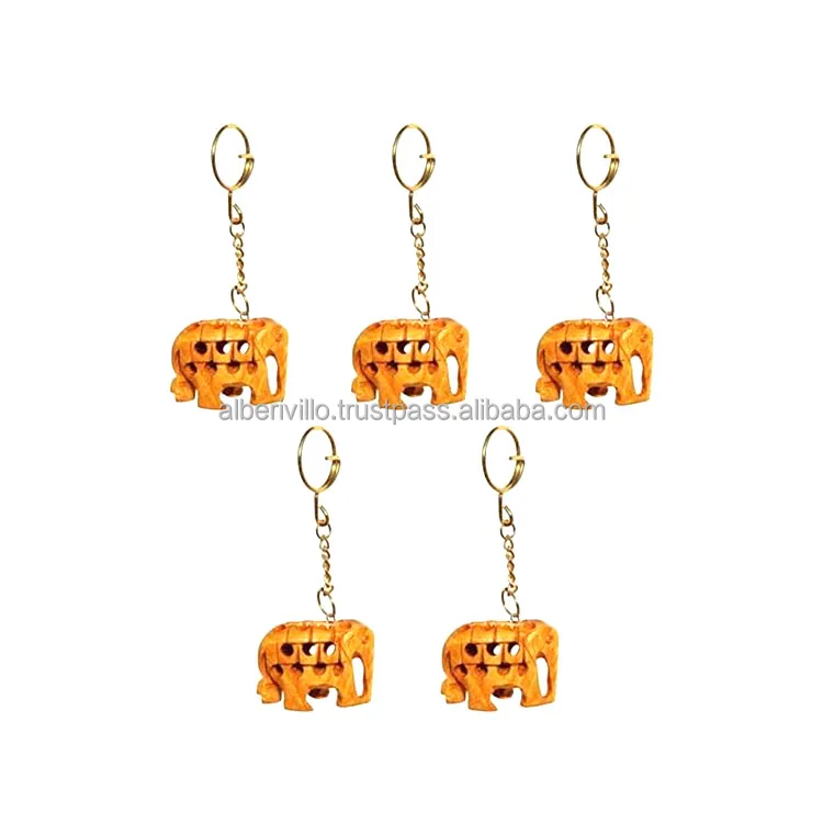Souvenir Gifts  Elephant Design Keyrings Wooden Wholesale Keyrings Charms with Different Design & Color from Indian Supplier