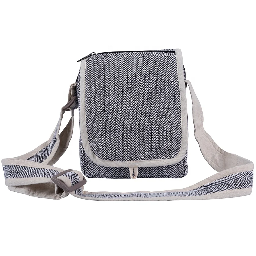 Linen Messenger bag shoulder sling adjustable strap unisex design fish-bone pattern travel documents carry bags passport bags