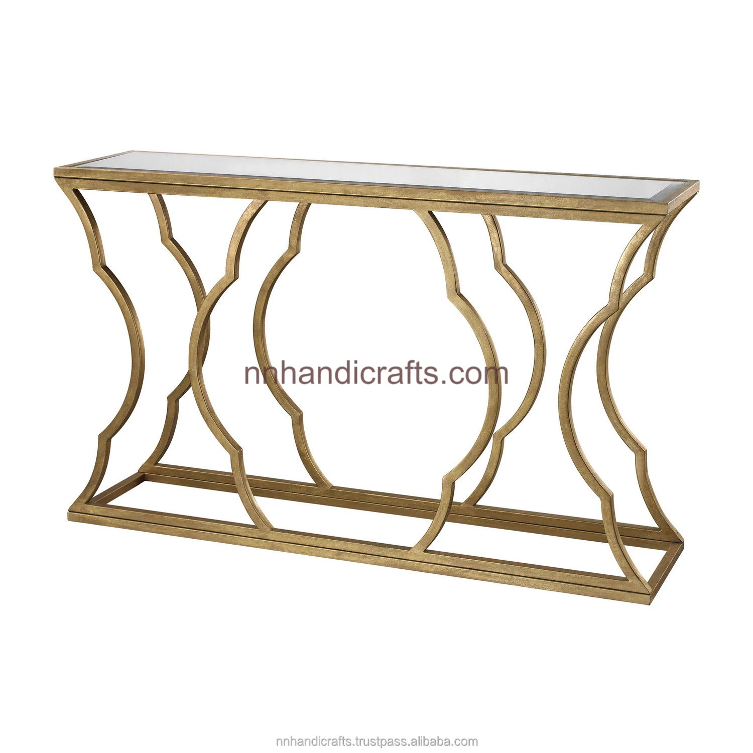 Craftsman Aluminium Metal Golden Plated Gold Glass Rectangular Console Tables Console Tables Console Tables For Farmhouse Hall