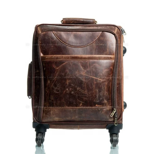 Vintage Style Real Leather Trolley Language Travel Bags Leather Handle Genuine Leather Duffel Bag