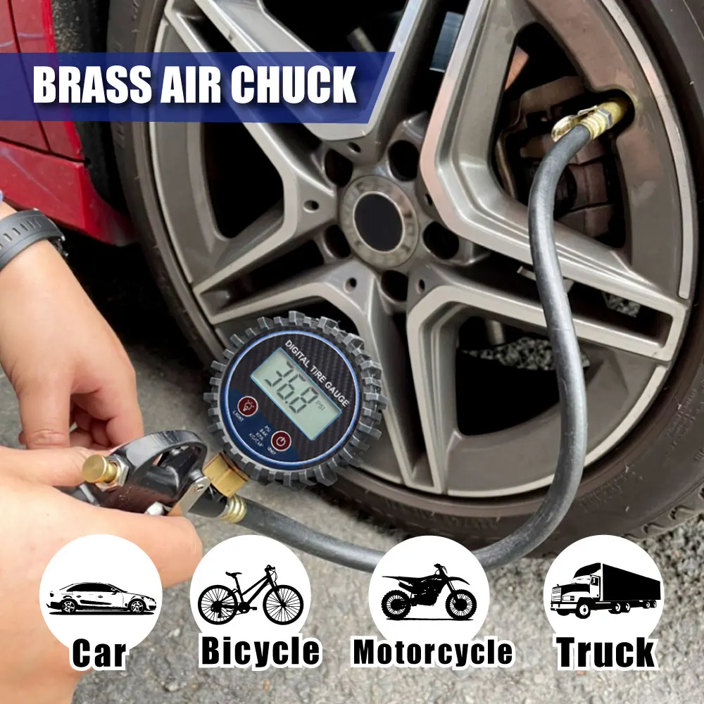 Tire Pressure Gauge Digital Tyre Air Inflator Gun Auto Repair Workshop Tool Lematec