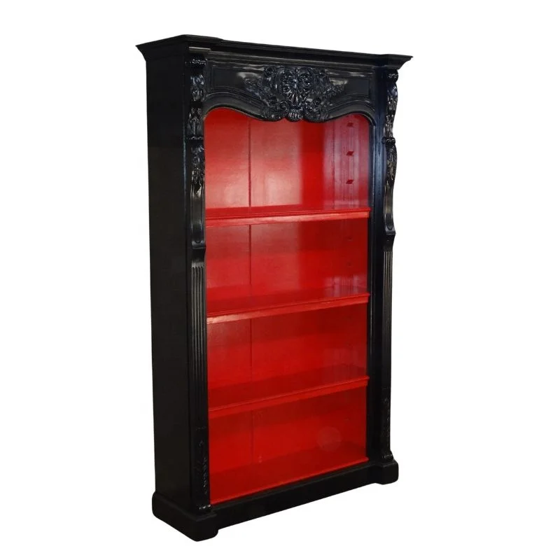 Solid Wood Bookcase French Style Bookshelves Showcase Display Cabinet for Home Office Living Room Furniture and Library