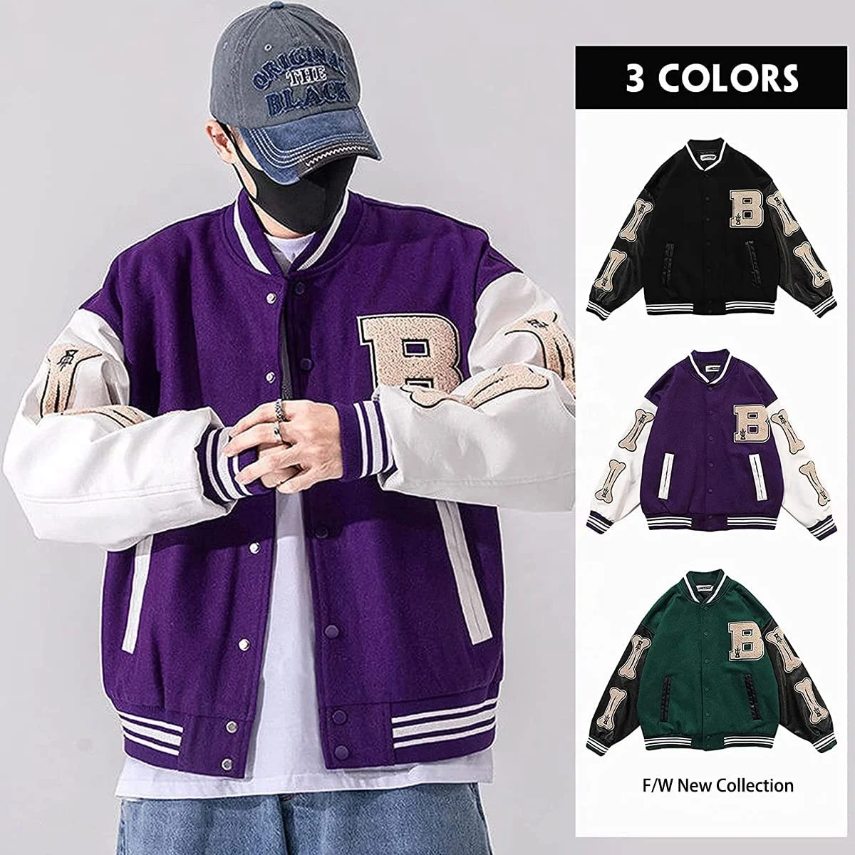 Оптовая продажа однотонная мужская или Женская Черная бейсбольная куртка Letterman varsity с кожаными