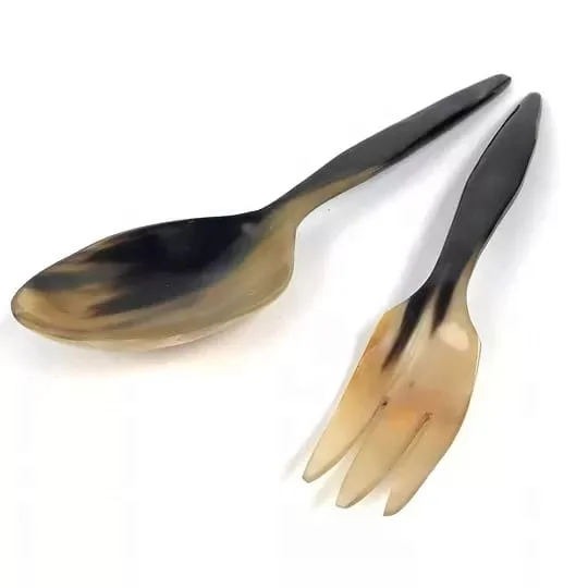 Hand Polished Buffalo Horn Salad Severs Vegetable Salad Spinner Simple Custom Tools Picture Style Family Color Feature Eco Set