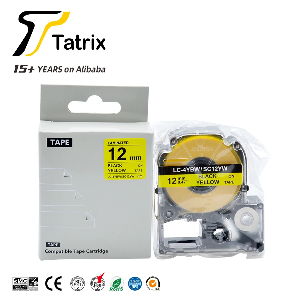 Tatrix SC12YW LC-4YBW LC4YBW 12mm Black on Yellow Compatible Label Tape Cartridge for Epson for KING JIM Label Printer tape