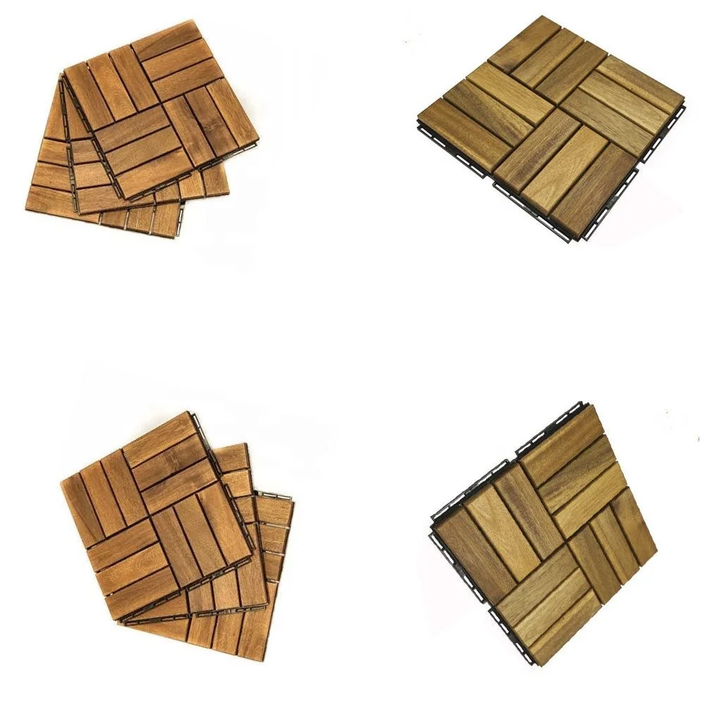 Acacia Wood Interlocking Deck Tiles, Plastic wood composite interlock deck tile or Plastic Decking Flooring Tiles B7049