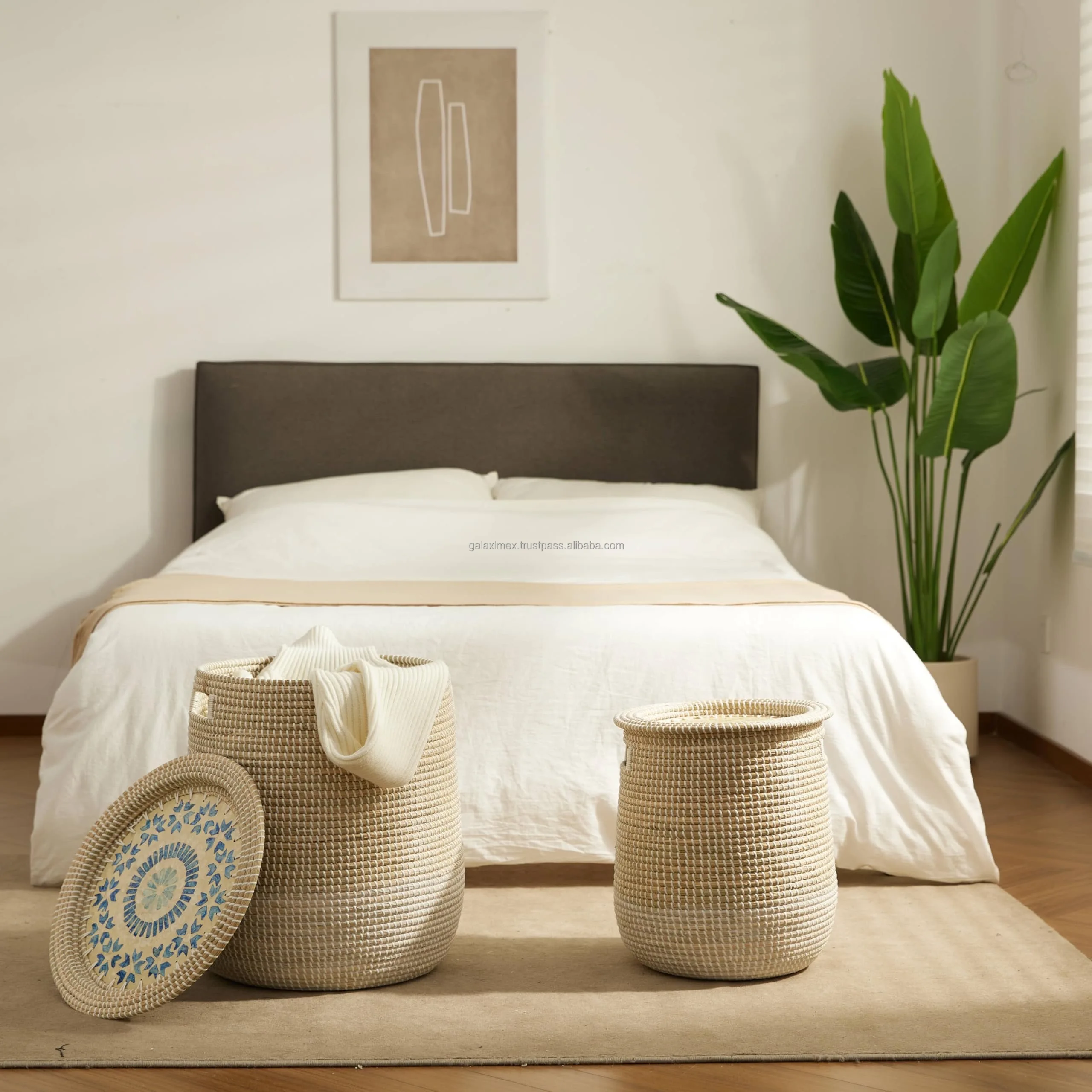 Белые корзины для хранения морских водорослей тканые ручной работы с крышками сделанные во Вьетнаме белья оптом