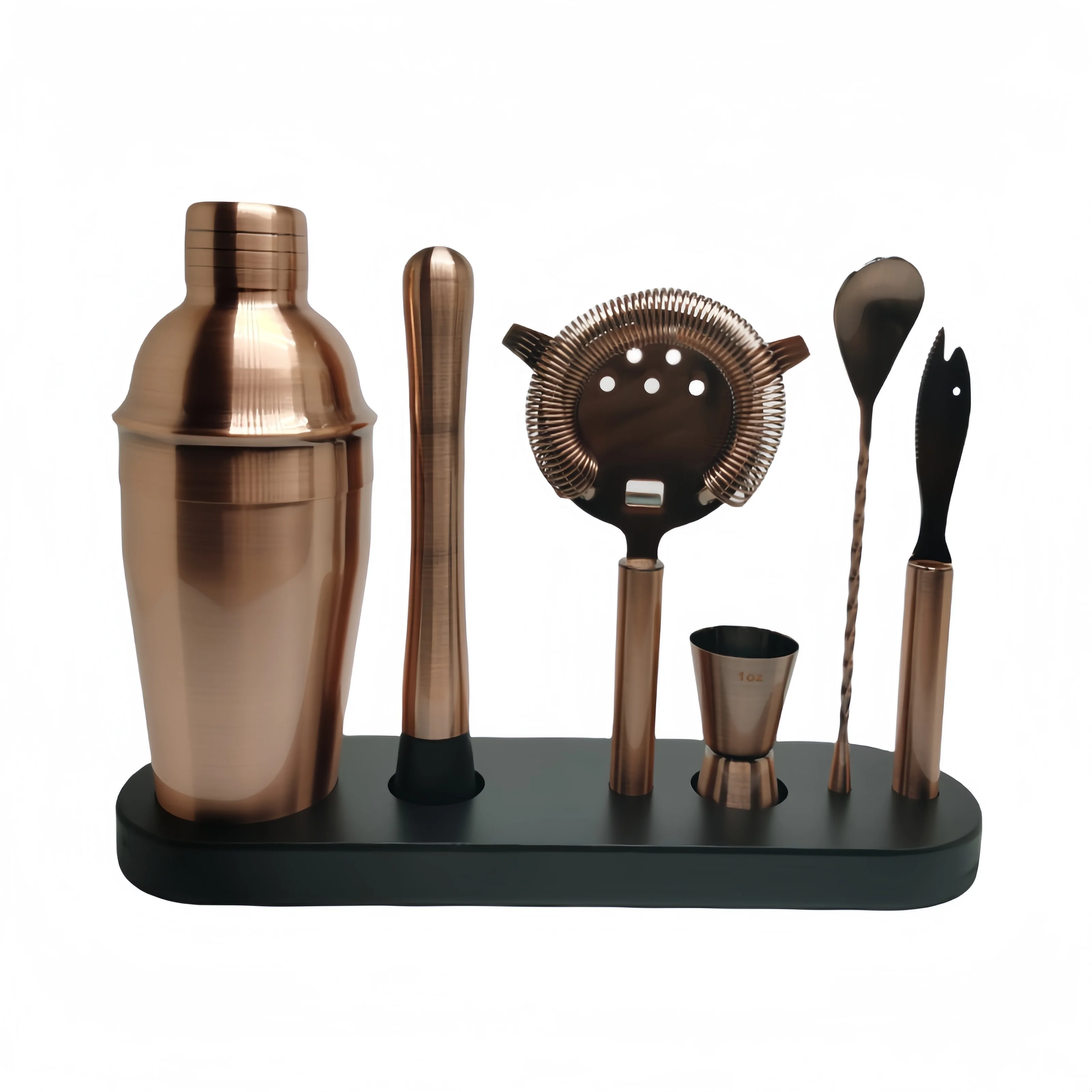 2024 Custom Logo Luxury Mixology Stainless Steel Bar Tools Set Cocktail Shaker Set with Bamboo Stand Boxed Wine Utensils