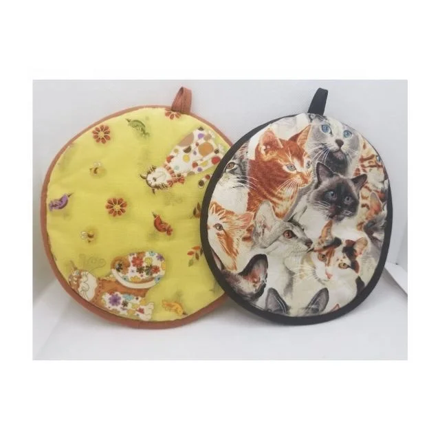 Promotion Durable Trendy Round Shape Sublimated Digital Embroidered Best Selling 2023 Custom Logo Organic Cotton Hot Pot Holder