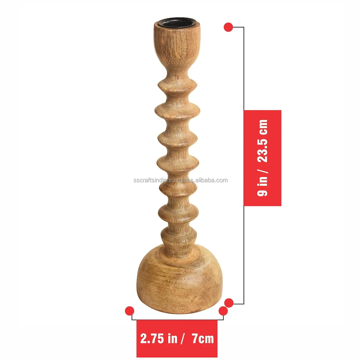 Handmade Wooden Candle Stand Candle Holder for Home Decor/Church/Party and Wedding (Natural 23.5CM) Made In India